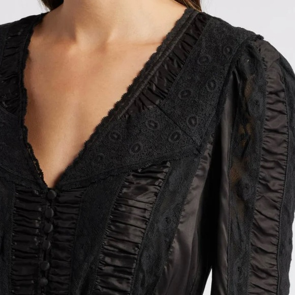 LoveShackFancy Kal Black Satin and Lace Ruffle Mini Dress size S - Picture 11 of 11